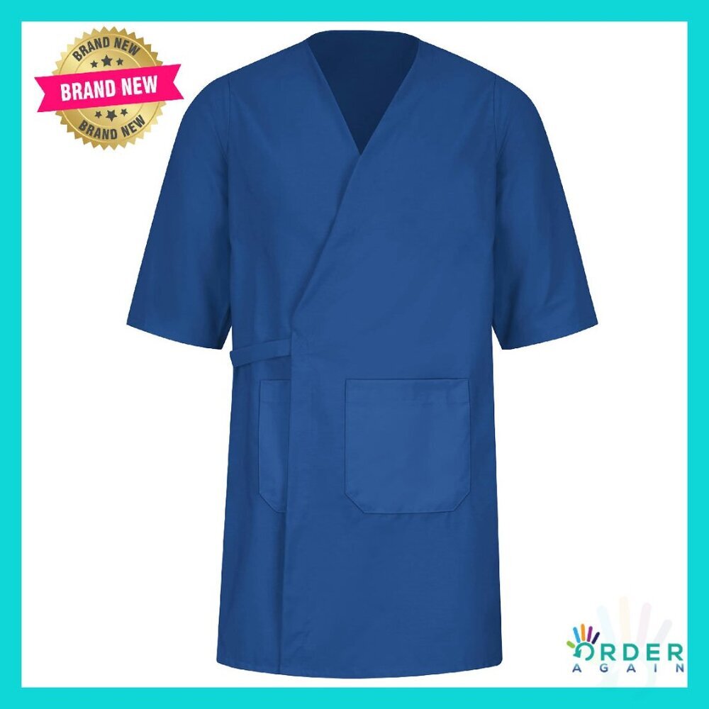 Collarless Butcher Wrap Work Utility Outerwear Reversible Self-Tie Closure